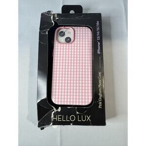 Hello Lux Pink Gingham iPhone Case for 13/14/15/16E